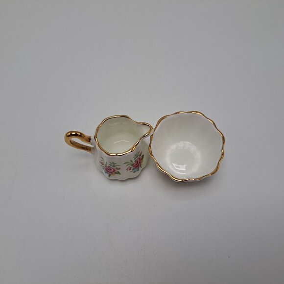 Vintage Sandford Fine Bone China Mini Creamer & Sugar Bowl Set Floral Gold Trim - Picture 4 of 13